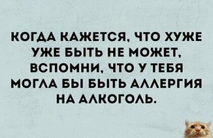 И у тебя аллергия на алкоголь минимум год.