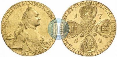 таки да.
уж хотя бы в червонцах считал...
что, впрочем, тоже не вполне корректно.;)
10 рублей Екатерины -Золото 917 пробы, Вес 	16,57 гр.