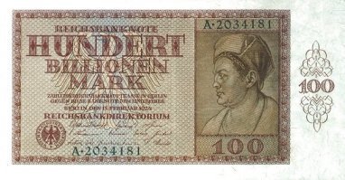 А потом и вовсе в 100 биллионов. Это самый высокий номинал за всю историю Германии