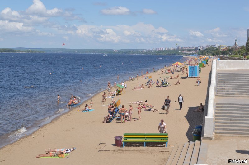 Пляж на набережной Самары. Вид на Жигулёвские ворота.