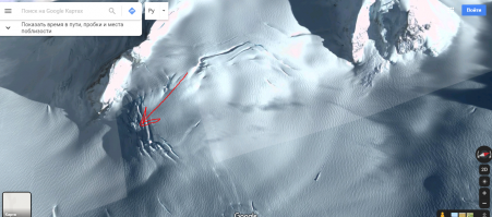 Там с большой горы по склону скатился кусок льда. Вангую следующее место посадки нло будет тут