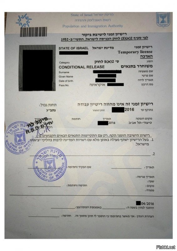 "Синяя бумага" это обозначение статуса беженца в Израиле.