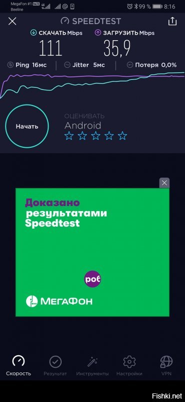 Места нодо знать, а не неумело пургу гнать. У меня мег и Билайн. Мег в значительно большем количестве мест скорость лучше в разы. Вот, лежу в кровати, спидтест за сотку