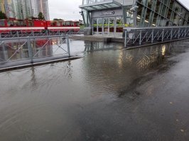 Не пугайтесь, это открытая Беловым неработающая станция метро Пр. Славы и свежеотремонтированная Новосмоленская набережная. Лопату Беглова пора менять на "ведро беглова", и черпать им воду.