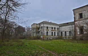 усадьба В Гринёво стоит большая усадьба Безбородко. Всё, как надо: храм, парк, пруды. Только пруды заросли и замусорены, то же и с парком, усадьба, разумеется, предоставлена на растерзание вандалам. Брянская область