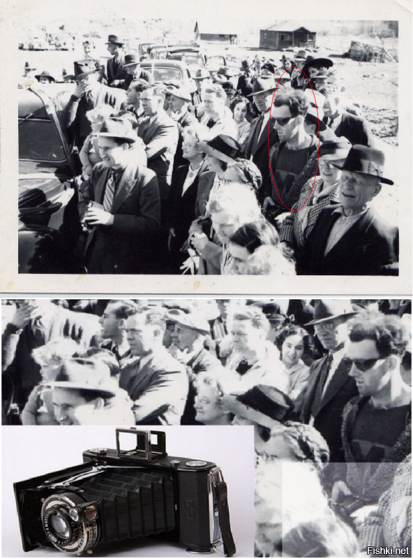 Ну не из параллельной вселенной, но тоже прикольно... "Путешественник во времени". Фото 1940-х годов. Человек одет по моде не того времени и фотоаппаратов тогда таких не было...