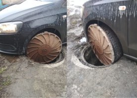 В Перми автомобиль наехал на неплотно закрытый люк и подлетел