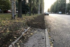 Это, скорее, широкий бордюр (поребрик). Тротуар, как раз, левее, за газоном, там ещё машина стоит.