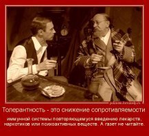 В точку.. И ничего лишнего! Поддерживаю!!
По поводу толерантности - все проще, мне кажется.. Толера нтность (от лат. tolerantia   терпение, терпеливость, принятие). Т.е. Толерантный человек - это по сути ТЕРПИЛА.!

Толерантность (в фармакологии) или синдром привыкания (привыкание к лекарственным средствам) означает снижение реакции на повторное введение лекарств, наркотиков или психоактивных веществ; привыкание организма, ввиду чего требуется всё большая и большая доза для достижения присущего веществу эффекта.