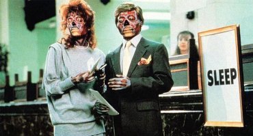 Есть неплохой фантастический фильм 88-го, "Они живут" или "Чужие среди нас", по разному переводят.:)
