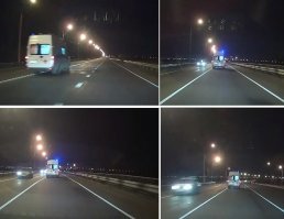 Не совсем так. Перед скорой куча места, ей не нужно кого то "вовремя объехать". 
Зачем щемиться влево, когда по встречке ежесекундно проносятся машины, т.е. ты никого не успеешь обогнать технически?
На протяжении всего видео скорая распугивает встречных водителей - они все максимально прижимаются к обочине.
ИМХО, это очень опасный стиль вождения.