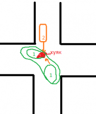 Дурацкий поворот главной - это да.
В Германии "попал" бы встречный автомобиль. 
Если бы встречному автомобилю удар пришелся, 
грубо говоря, в его правую фару, при повороте налево, то да - виноват рег. 
Здесь встречный водитель просто ударил в бок, проезжая мимо.
100% вина встречного автомобиля. 
Простой пример: 2- виновен. 
Опять же, в России может все иначе.