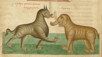 Наши не отставали. Носорог и слон. Но уже 15й век) Ноздророгъ, о как!))