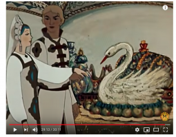 Почти в любом фильме/мультфильме, где показан фрагмент царской трапезы или пира, на столе стоят лебеди или огромные осетры (сейчас рыбы не успевают просто до таких размеров дорасти). Аналогично - иллюстрации к сказкам.