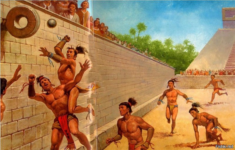 Или как древние Майя (или Ацтеки, не помню). 
У них, как раз тоже кольцо было для мяча, но на землю мяч нельзя было ронять.