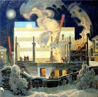 На картине изображено строительство здания Коми республиканской типографии. Здание было введено в строй в 1982 году.

Лучшего фото, сорри, не нашел...