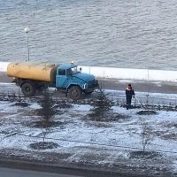 Тут нет ни чего смешного. Так как, если вы хотите, чтоб ваши деревья пережили мороз, а снега нет то их нужно полить, чтоб корни не повредились.