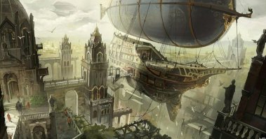 Классное соотношение объёма баллона и размеров корабля!
У него в баллоне вакуум что ли концентрированный под давлением?!
Ну а как создать необходимую подъёмную силу для такого здорового корпуса?!
Ох уж это поколение дизигнеров и художников-"ятаквижу". 
Физику в школе отменили, про математику только из мультиков слышали, вот и рисуют безумную хрень. Которую, в свою очередь, смотрит молодое поколение и рисует ещё более жуткую дичь! А потом удивляются, что реальным мир выглядит по-другому.
Ради интереса поинтересовались бы реальным соотношением гондолы и баллона у реальный дирижаблей.