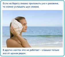 Да на берегу океана ты хоть кастрюлю к уху приложи и как не странно будешь слышать шум океана