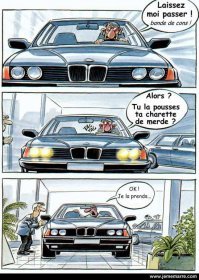 И, что самое интересное, это интернациональное явление 

1. Дайте проехать, идиоты!
2. Ты не понял?! Убирай свою телегу с дерьмом!
3. Да, я покупаю её!

Во французском не силён, но как-то так