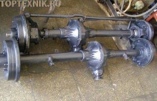 Вот чего минусуют? Какой мост на мотоцикле, это же не трайк, как минимум. 
Вот вам "мосты". И где подобный агрегат на мотоцикле Урал?