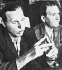 "Легендарный шофёр Дороги Жизни, Максим Емельянович Твердохлеб на фото с лева, на встрече с боевыми товарищами. Ленинград 1969 г. Фото из журнала "За Рулём" за 1970 г." (с)