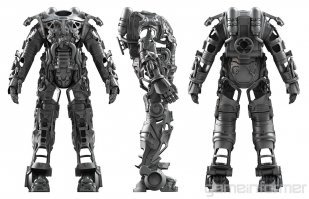 Ну не разработали, а скоммуниздили силовую броню из Фаллаута, вернее её каркас.
И не функциональную, а полноразмерный макет. Функциональную они бы смогли продать в войска по цене в сотню доходов от картины, если не болше