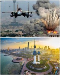 Это разве не скрин с компьютерной игры? Я про верхнюю часть с F-15.
А вообще ожидал большего из-за заголовка. Когда говорят "было стало", то обычно стараются найти или сделать практические те же ракурсы (идеально с эффектном наложения и на тему ВО и ВМВ в целом таких работ в сети много). Так смотрится гораздо сильнее. А таких фото здесь 2-3 от силы.