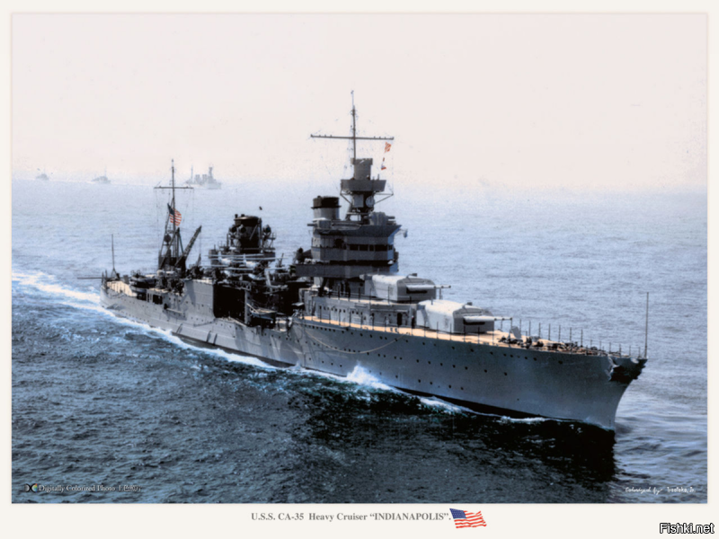 Подпись к "Индианаполису" Heavy cruiser - тяжёлый крейсер.