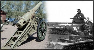 Уникальная битва под Москвой : пушки 19 века против фашистских танков.

В трудные дни обороны Москвы на участке Солнечногорск   Красная Поляна, который обороняла 16-я армия Рокоссовского, произошёл уникальный случай применения артиллерийских орудий времён русско-турецкой войны. В те дни Рокоссовский обратился к Жукову с просьбой срочно помочь противотанковой артиллерией. В резерве у Жукова ничего не было, тот обратился за помощью к самому Сталину. Сталин же предложил Рокоссовскому отобрать немного учебных орудий у артиллерийской академии имени Ф. Э. Дзержинского. Действительно, еще в 1938 году из Ленинграда в Москву была переведена артиллерийская академия, основанная в 1820 году.
Но, как оказалось, в октябре 1941 года её материальная часть была эвакуирована в Самарканд. В Москве остался только личный состав - около сотни старорежимных военных специалистов, которых по возрасту в действующую армию уже не брали. Один из этих дедов хорошо знал местоположения артиллерийских арсеналов в Москве и в ближайшем Подмосковье, где были законсервированы очень старые артиллерийские системы. История не сохранило имени этого человека, но в течение суток было сформировано несколько огневых батарей противотанковой обороны большой мощности. Для борьбы с германскими средними танками подобрали старые осадные орудия калибра 42 линии и шесть дюймов, которые использовались еще при освобождении Болгарии от турецкого ига. После окончания войны по причине сильной изношенности стволов орудия эти доставили на Мытищинский арсенал, где они хранились в законсервированном виде. Стрельба из них была небезопасна, но 5-7 выстрелов они еще сделать могли. Для 42-линеек снарядов было достаточно, а вот для шестидюймовок родных снарядов не оказалось. Зато на Сокольническом артиллерийском складе имелись в большом количестве трофейные английские осколочно-фугасные снаряды фирмы Виккерс 6-дюймового калибра и массой 100 фунтов, то есть чуть более 45,4 килограмма. Там же имелись капсюли и пороховые заряды, отбитые в гражданскую войну у интервентов. Все это имущество хранилось с 1919 года настолько аккуратно, что вполне могло использоваться по прямому назначению.
Вскоре сформировали несколько огневых батарей тяжелой противотанковой артиллерии. Командирами орудий стали те самые старые артиллеристы, которые участвовали ещё в русско-японской войне, а прислугой ученики 8-10-х классов московских специальных артиллерийских школ. Орудия не имели прицелов, поэтому было решено стрелять только прямой наводкой, наводя их на цель через ствол. Для удобства стрельбы орудия врыли в землю по самые ступицы деревянных колес. 
Германские танки появились внезапно. Первые выстрелы орудийные расчеты сделали с дистанции 500-600 м. Германские танкисты вначале приняли разрывы снарядов за действие противотанковых мин – взрывы были такой силы, что при разрыве 45-килограммового снаряда вблизи танка последний переворачивался набок или становился на попа. Но вскоре стало ясно, что в упор бьют из пушек. Попадание снаряда в башню срывало ее и отбрасывало на десятки метров в сторону. А если шестидюймовый снаряд осадной пушки попадал в лоб корпуса, то он проходил танк насквозь, круша все на своем пути. Немецкие танкисты пришли в ужас – подобного они не ожидали.
Потеряв роту из 15 танков, танковый батальон отступил. Германское командование посчитало происшествие случайностью и направило другой батальон иным путем, где он также напоролся на противотанковую засаду: Немцы решили, что русские применяют какое-то новое противотанковое оружие невиданной ранее мощи.
Наступление противника было приостановлено на всём фронте 16-й армии, и Рокоссовскому удалось выиграть несколько суток, в течение которых прибыло пополнение, и фронт стабилизировался. 5 декабря 1941 года наши войска перешли в контрнаступление и погнали фашистов на Запад.

Многие пишут что это Миф, но по существу зная что в 1941 году под Москвой реальная ситуация была патовая, и Рокоссовский имея в резерве 6 артеллерийских подразделений вооруженных 45мм пушками понимал что танки скорее всего могут прорваться и мог заткнуть брешь и такими орудиями. Ленинградцам во время блокады ничего не мешало с полигона снять 4 танка находившихся на испытаниях и направить их в бой, понятное дело что они все погибли. Но тем не менее.