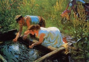 Как то нужна была именно эта картина, с явой на заднем плане. Названия не знал, как только не искал, и у колодца, и у колодца в жару... В том числе и "Картина с явой 250-й" , так там вообще одни мотоциклы выходили.