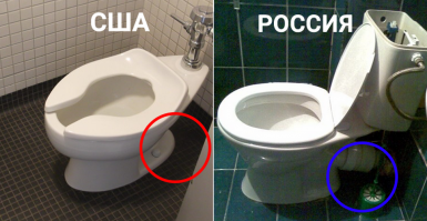 Американские унитазы отличаются от наших: они всегда заполнены водой и отсутствует ёршик...