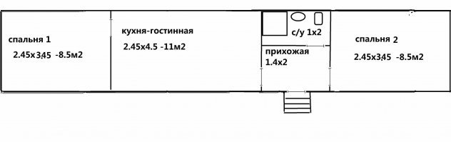 Обычная изотермическая фура, материал сэндвич, в отличии от минплит или каменной ваты которая в бытовках мыши в пенополиуретане жить не очень любят. Размеры внутри 2.45х13.6 метра, это 33,3м2. Фундамента не требует, от силы шпалу под лапы (б/у шпала 300рублей. Недвижимостью не является и налогами не облагается. Крыша не нужна, можете сделать веранду, второй этаж или сад разбить. Стоит не дорого. Разделяем, например, так. Емкости для воды, газа, отходов, насосную станцию, садовый инструмент размещаем под ней-же и балдеем.