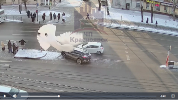 И птица именно в момент аварии пролетела мимо камеры :)