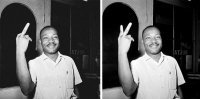 Положим, не Victory он показывает... Victory показывается ладонью наружу. А если внутрь - это оскорбительный жест, как и с одним пальцем.