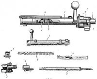 В чем проще? Если и есть разница в себестоимости изготовления, то копеечна (и не факт, что у мосинки дешевле).

Маузер:



1   стебель затвора; 2   соединительная муфта; 3   курок; 4   ударник; 5   боевая пружина; 6   выбрасыватель; 7   предохранитель.

Мосина: