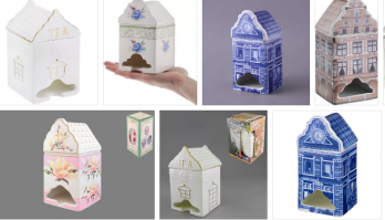 я проюзала сейчас тему)))Продаются фарфоровые чайные домики для чайных пакетиков,если дырку заделать холодным фарфором (МК есть в инете),а потом раскрасить/расписать вручную самой акрилом+запекание,то можно в принципе собрать свою коллекцию.Но цена на такой домик для пакетиков тоже от 300рб за штуку.Можно заморочиться,я вот подумываю)))В голову -то тумкнуло)))