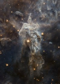 Странные люди выдумывают названия туманностей. Совершенно очевидно, что здесь три туманности: 
1. "Призрачный всадник"; 
2. Слева от "Всадника" небольшая туманность "Профиль спящего Пушкина";
3. Слева вверху от всадника маленькая туманность "Какой-то зверёк".
