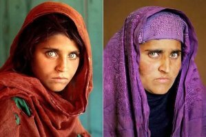 Напомнила известное фото.
В июне 1985 года 13-летняя афганская девочка Шарбат Гула появилась на обложке журнала National Geographic: её фотопортрет, снискавший огромную популярность, сделал журналист Стив Маккарри в лагере беженцев в Афганистане. Некоторое время девушку даже называли афганской Моной Лизой. Спустя много лет Мону Лизу с обложки смогли разыскать.