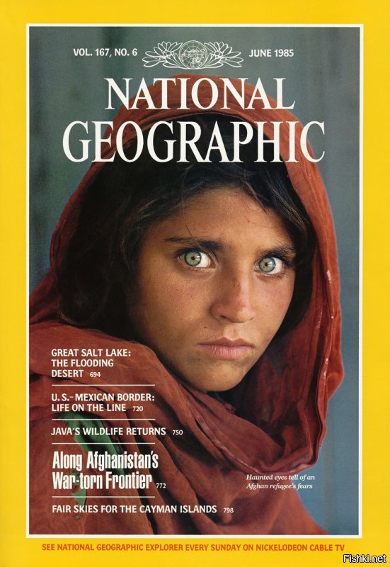 Напомнила известное фото.
В июне 1985 года 13-летняя афганская девочка Шарбат Гула появилась на обложке журнала National Geographic: её фотопортрет, снискавший огромную популярность, сделал журналист Стив Маккарри в лагере беженцев в Афганистане. Некоторое время девушку даже называли афганской Моной Лизой. Спустя много лет Мону Лизу с обложки смогли разыскать.