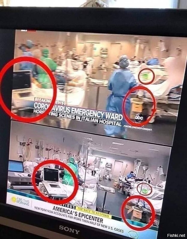 Сверху сюжет про макароновирус в госпитале Италии
Снизу сюжет про макароновирус в госпитале США

Всё ещё веришь телевизору?
