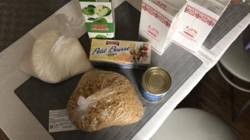 Химки.
2 молока, литр сока, кило макарош, кило сахара, печенки и банка сгущёнки...