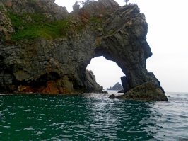 Немного есть, но по факту это скала «Пьющая лошадь (дракон)» находится в селе Андреевка Хасанского района на полуострове Гамова в Приморском крае и выглядит вот так: