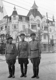 Просматривая посты этого автора уже не жду хоть одной фотографии действительно красивого места. Не понимаю цель всего этого.  Ладно бы если неприглядное запечатлели в преддверии улучшения, для архива и сравнения. Ладно если показать какое красивое умирает. Ладно если показать властям на недочёты с целью повлиять, пристыдить и проч. Но все эти подборки... Как будто цель именно собрать самые грязные, противные, унылые, разрушенные места.
 Вот мои два фото. Соответствуют подзаголовку. Есть забор, дом и даже Ленин. Это отель "Курхауз" в Зеленоградске. И последнее фото. Тот же "Курхауз", бойцы 5-й армии 3-го Белорусского фронта (слева-направо): И.Осипов, П.Корниенко, А.Селезнев, в феврале 1945 г. в числе первых вошедшие в г.Кранц. Апрель 1945г.
  По моему это гораздо красивее, чем то, что в постах.