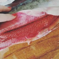 ну это частое явление когда берешь не потрошенную рыбу, помнится как-то с женой взяли горбушу, там игры вышло на 0.5 кг, вот это реально повезло))