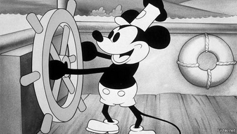 Студия Disney, выпустив в 1928 году первый звуковой мультфильм «Параходик Вилли». Конечно же, до него уже были мультфильмы со звуками или музыкой, но он стал первым, где была совершена озвучка героев, благодаря чему картинка и звук были синхронизированы.
То есть Микки Маусу уже 92 года