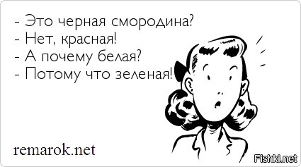 Потому что белая. А почему красная потому что зеленая. А почему белая потому что зеленая. Прикол про смородину. Анекдот про смородину.