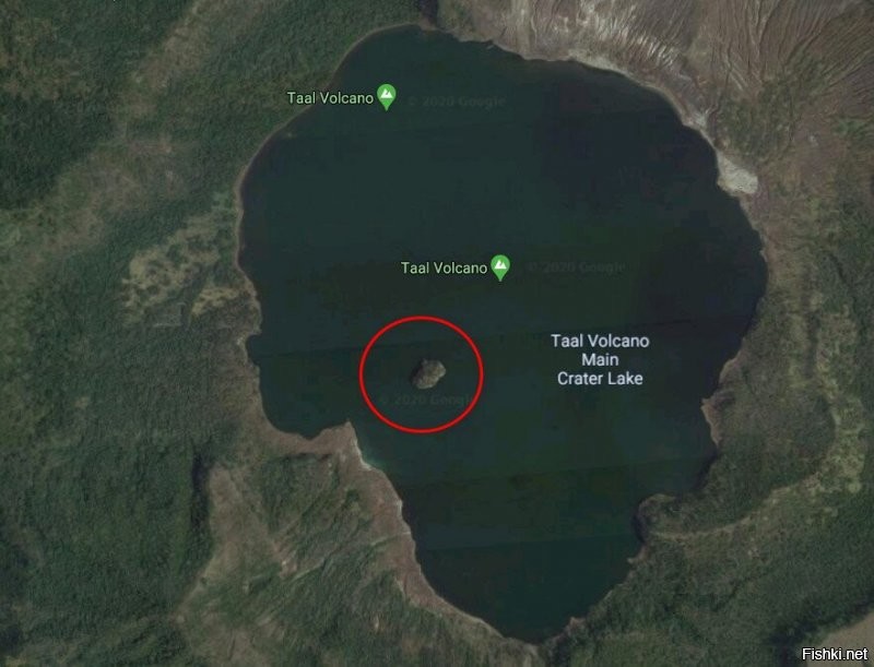"На Филиппинах есть остров, на котором есть озеро, на котором есть остров, на котором есть озеро". 
Кстати, на последнем озере есть маленький островок.