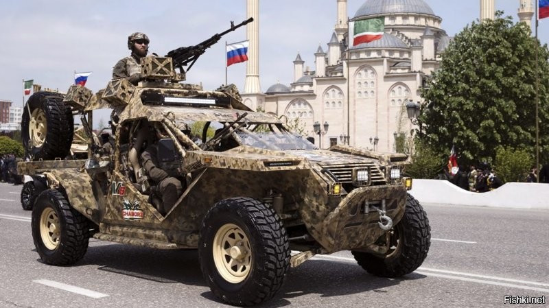 Чеченский ЧАБОРЗ
Багги «Чаборз М3» производят в Гудермесе на территории Российского университета спецназа (РУС). Вездеход, получивший хищное название «Чаборз» («ча» в переводе с чеченского   медведь, а «борз»   волк) на 90% собран из отечественных агрегатов. На военных модификациях багги предусмотрены кронштейны для крепления 7,62-мм пулемёта и гранатомётов АГС-17 или АГС-30