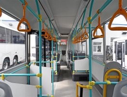 Салон НефАЗ-5299, форма плафонов и прямые поручни